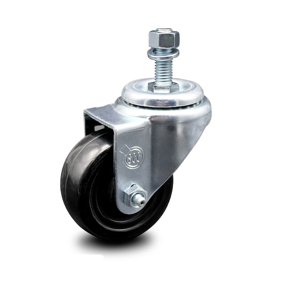 3 Inch Hard Rubber Wheel Swivel 1/2 Inch Threaded Stem Caster